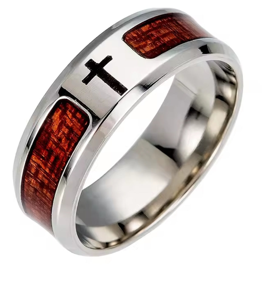Anillo Antioquía | Acero, Madera y Cruz — Identidad en Cristo