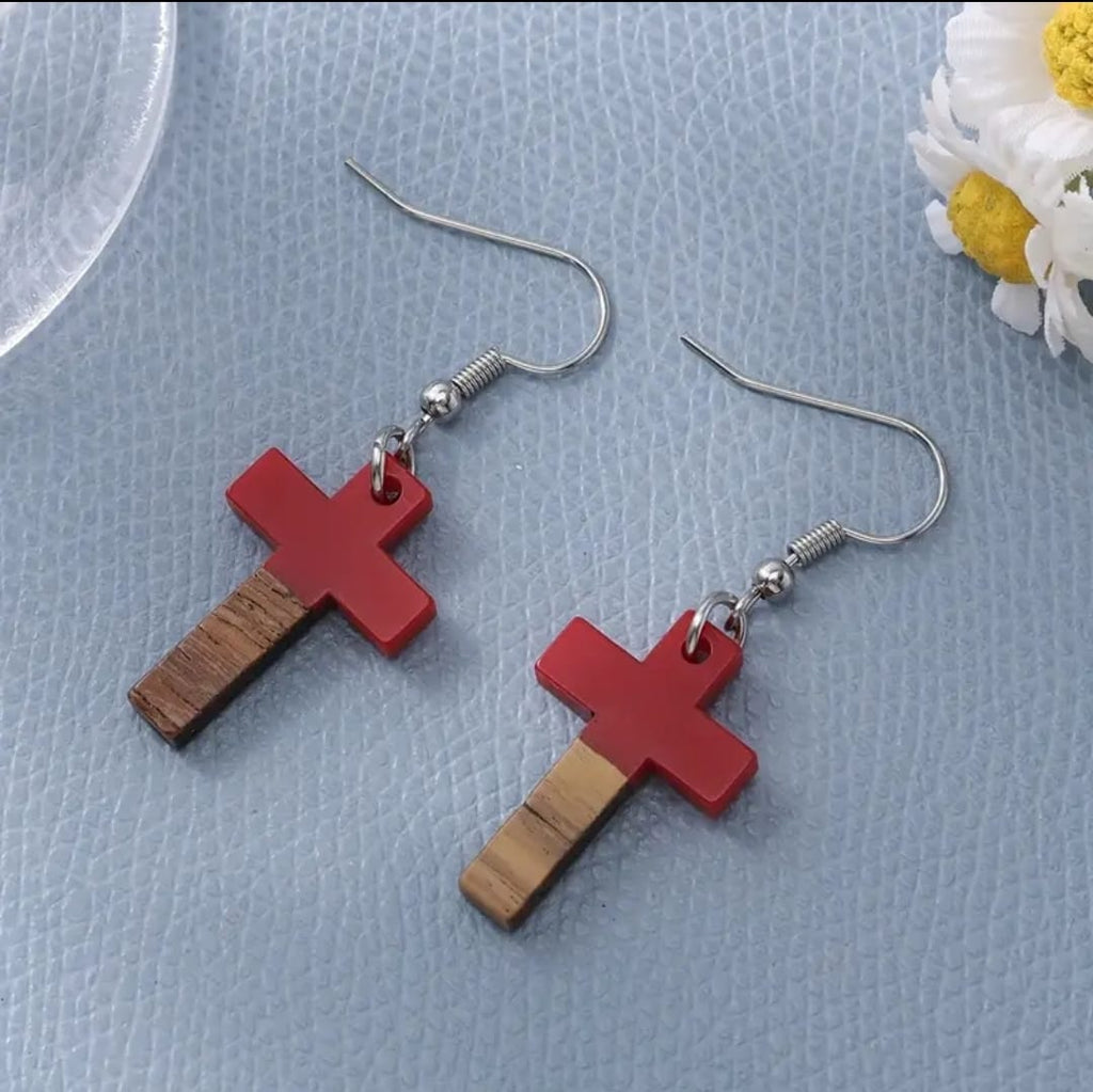 Aros Betel – Cruz de Madera y Acero Inoxidable para Mujer | Regalo Cristiano
