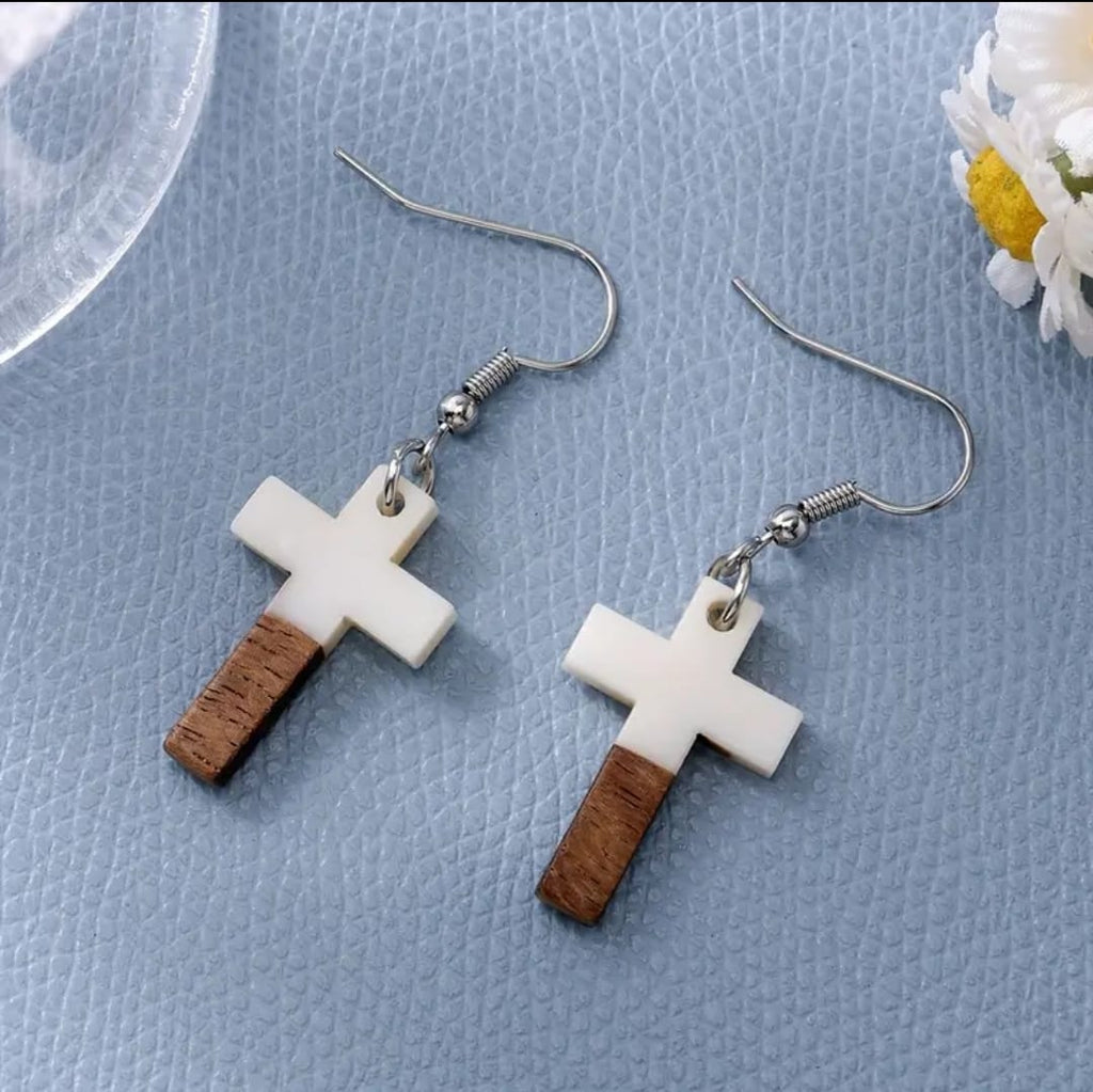 Aros Betel – Cruz de Madera y Acero Inoxidable para Mujer | Regalo Cristiano