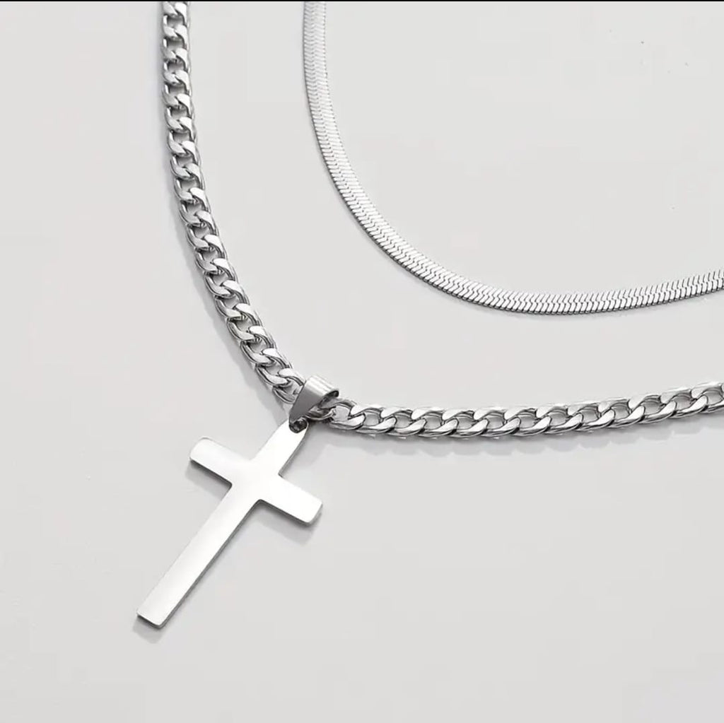 Collar Abner | Doble Cadena Cruz de Acero — Doble Fortaleza ✝️