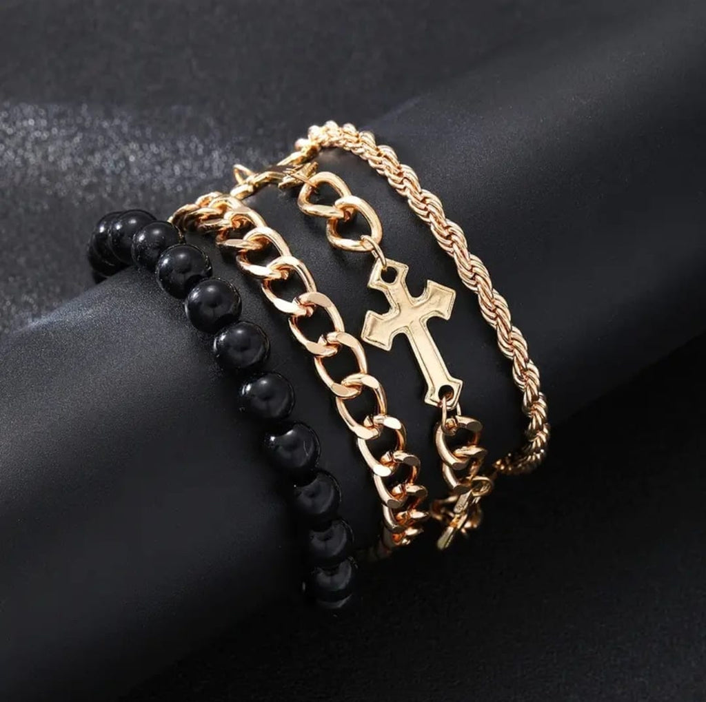Set de Pulseras Cruz en Dorado