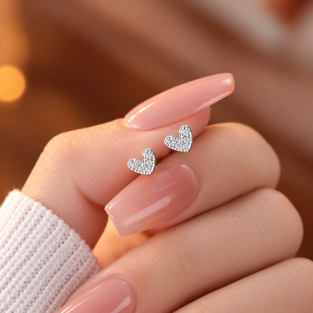 Aros Corazón Amada sostenidos en la mano para apreciar sus detalles