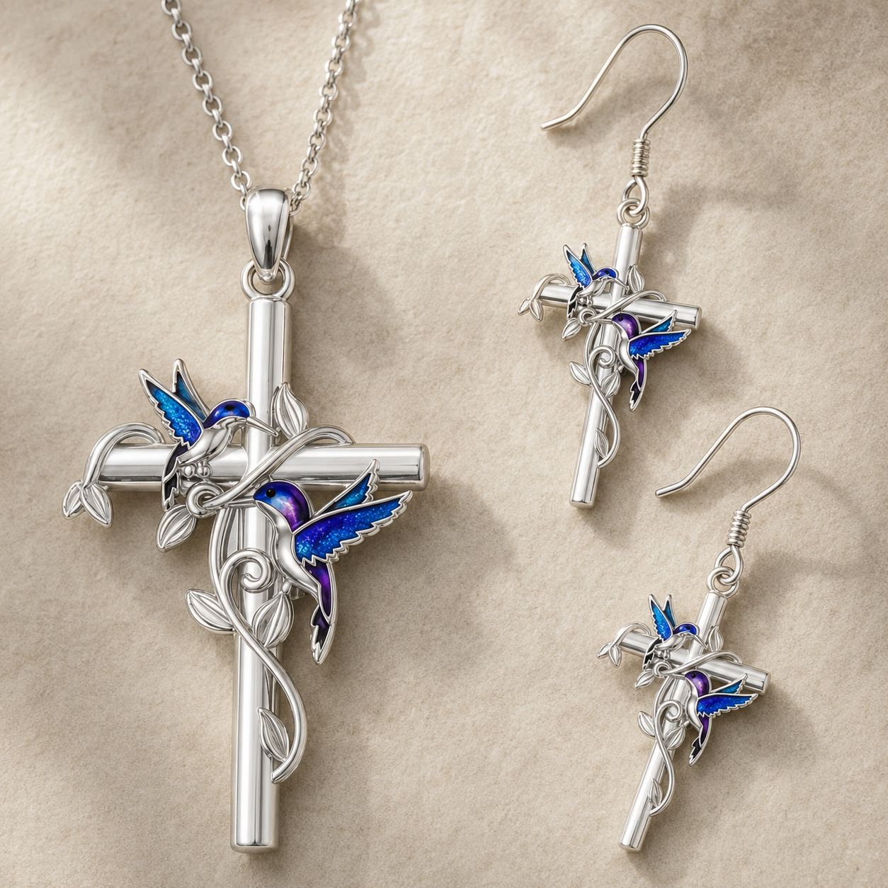 Conjunto Espíritu Santo | Cruz y Paloma de Paz — Collar y Aros ✝️🕊️ — macro