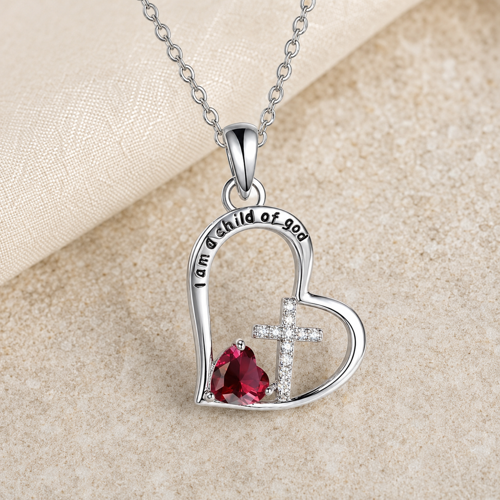 Collar Child of God | Corazón y Cruz — Soy Hija de Dios ✝️✨ — detalle macro