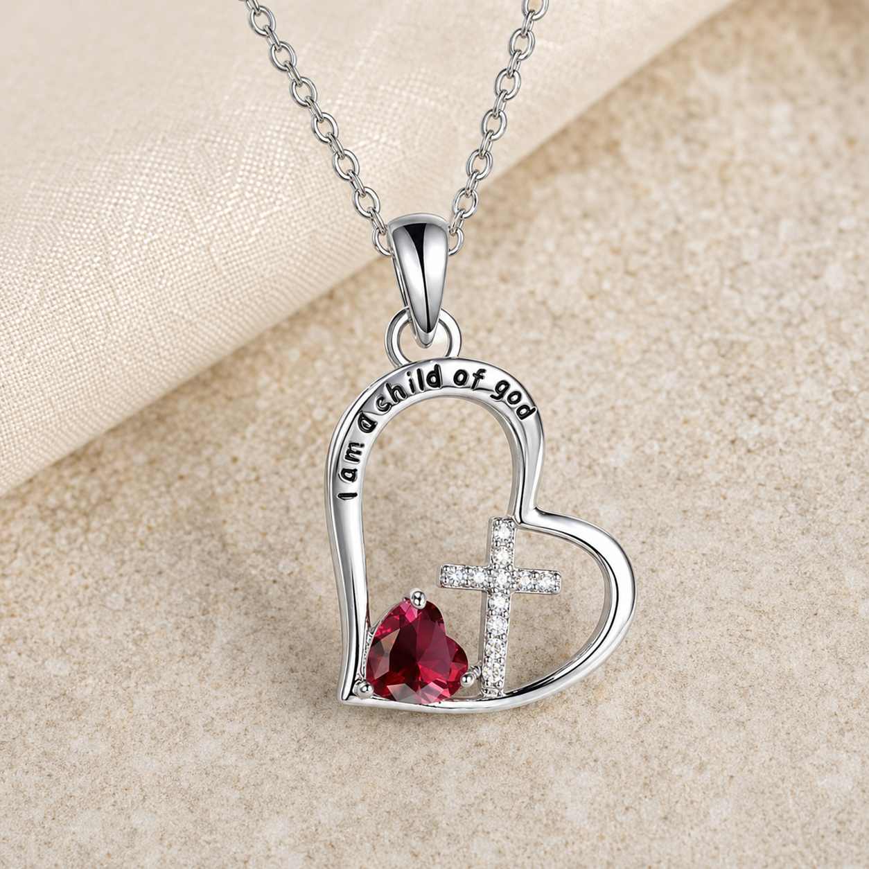 Collar Child of God | Corazón y Cruz — Soy Hija de Dios ✝️✨ — detalle macro