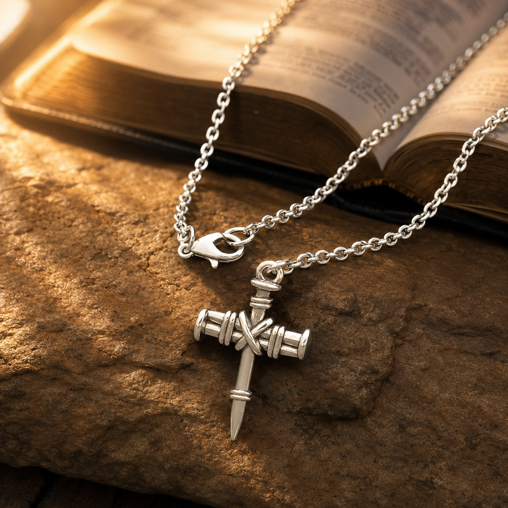 Collar Cruz Clavos Hombre | Sé Fuerte y Valiente — bible
