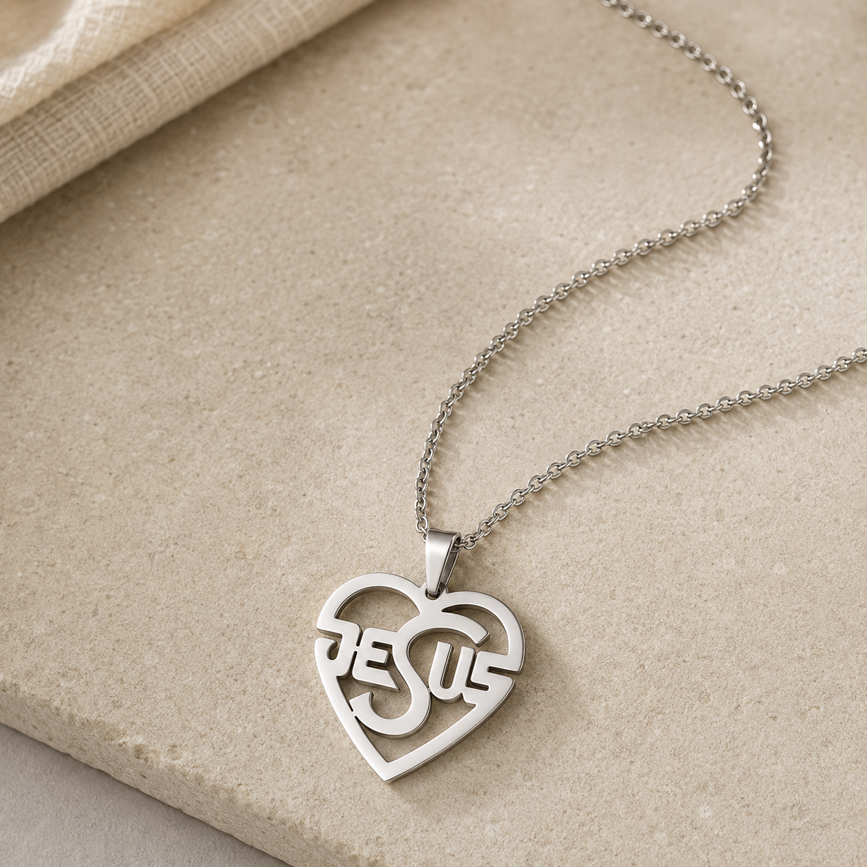 Collar Corazón Jesús | Sé Tú Mi Luz — detalle macro