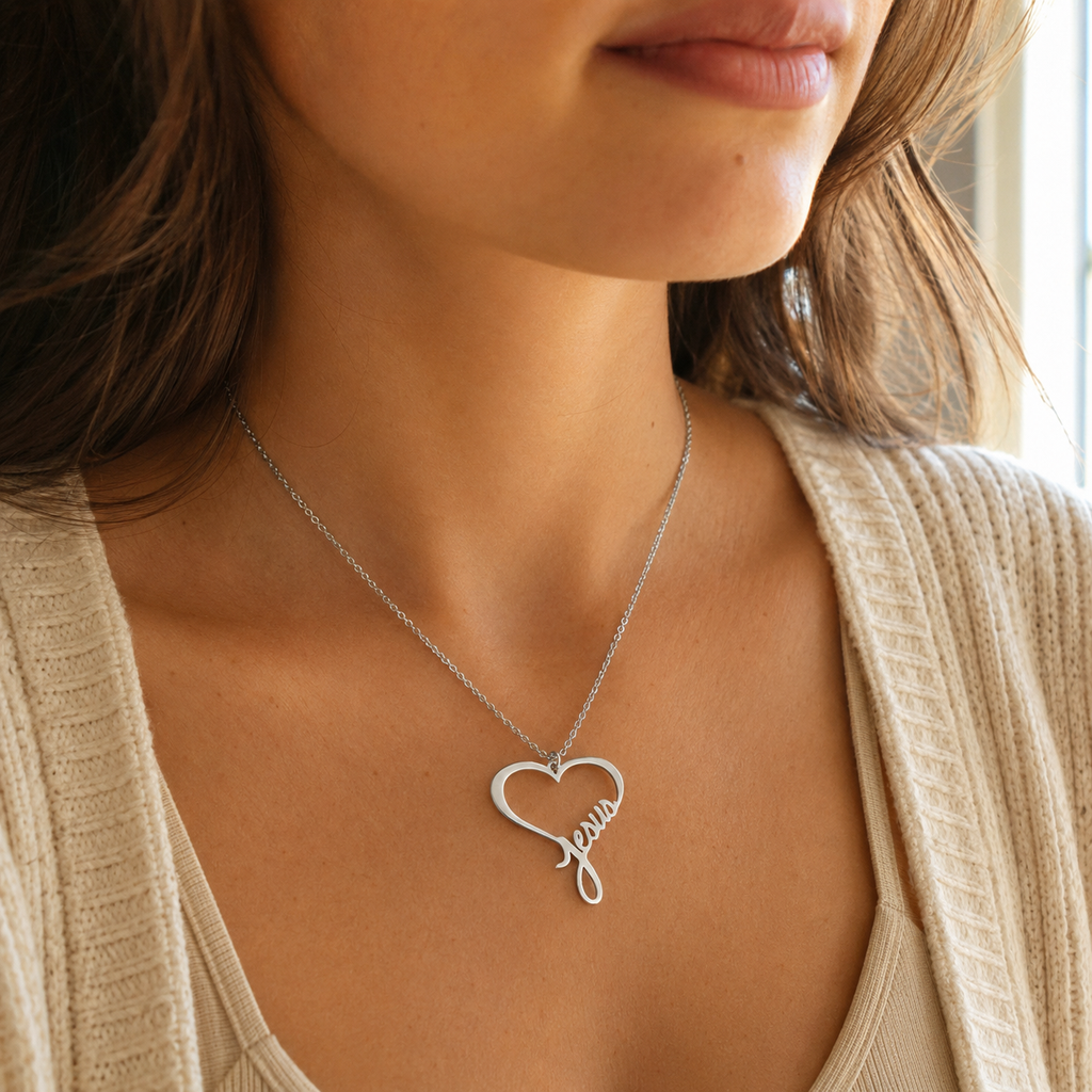 Collar Corazón Jesús | Nada Nos Podrá Separar de Tu Amor — modelo