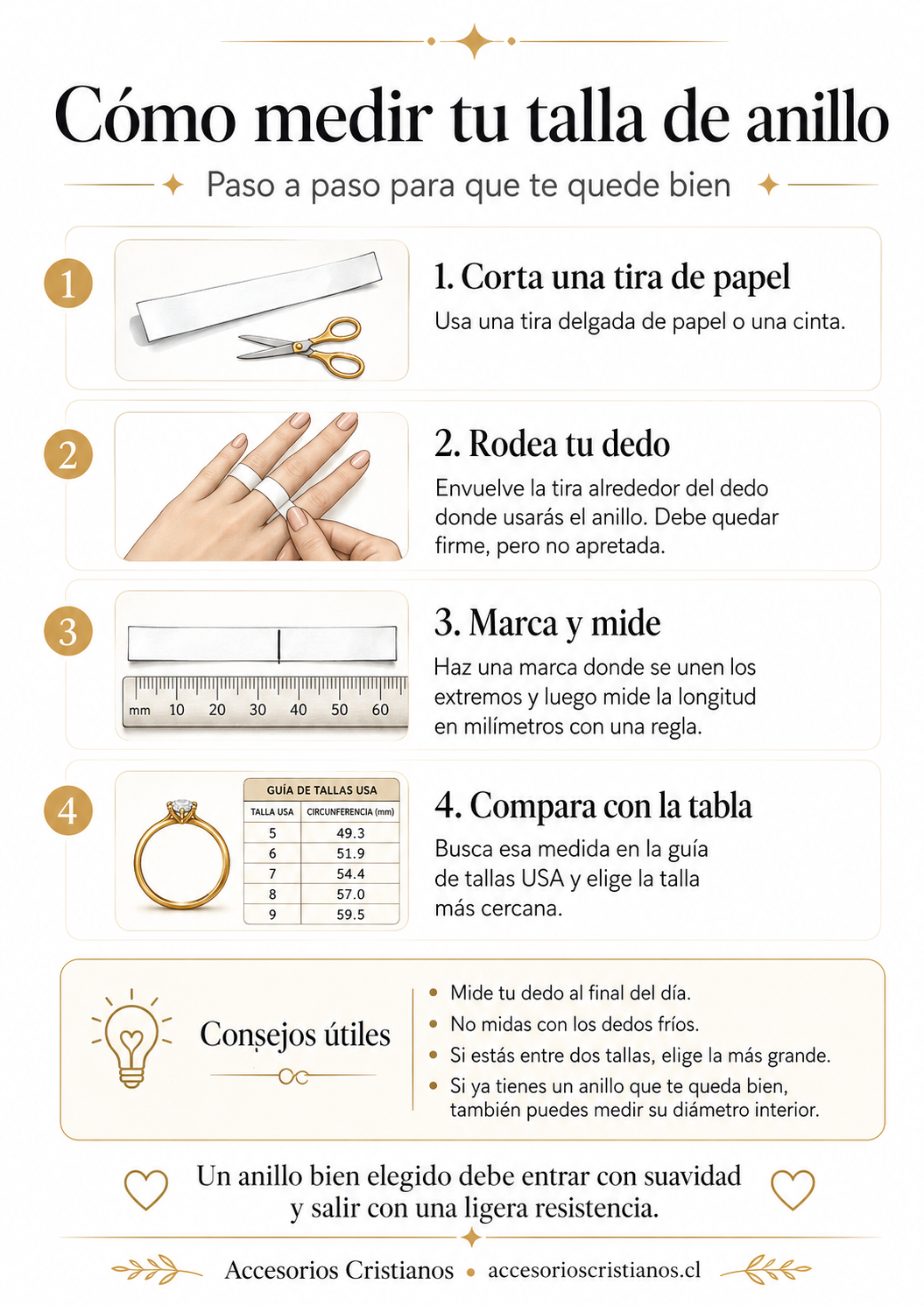 Cómo medir tu talla de anillo paso a paso - Accesorios Cristianos