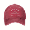 Jockey cristiano vintage rojo estampado Jesus Saved My Life con cruz
