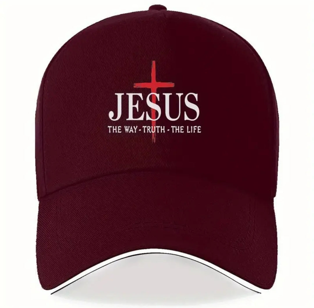 Jockey cristiano granate estampado Jesus The Way The Truth The Life con cruz roja
