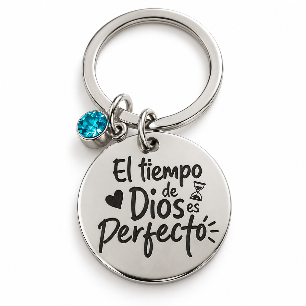 Llavero cristiano El tiempo de Dios es perfecto con piedra turquesa