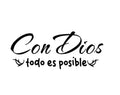 Pegatina cristiana Con Dios todo es posible en letras negras de 6 × 2,5 cm