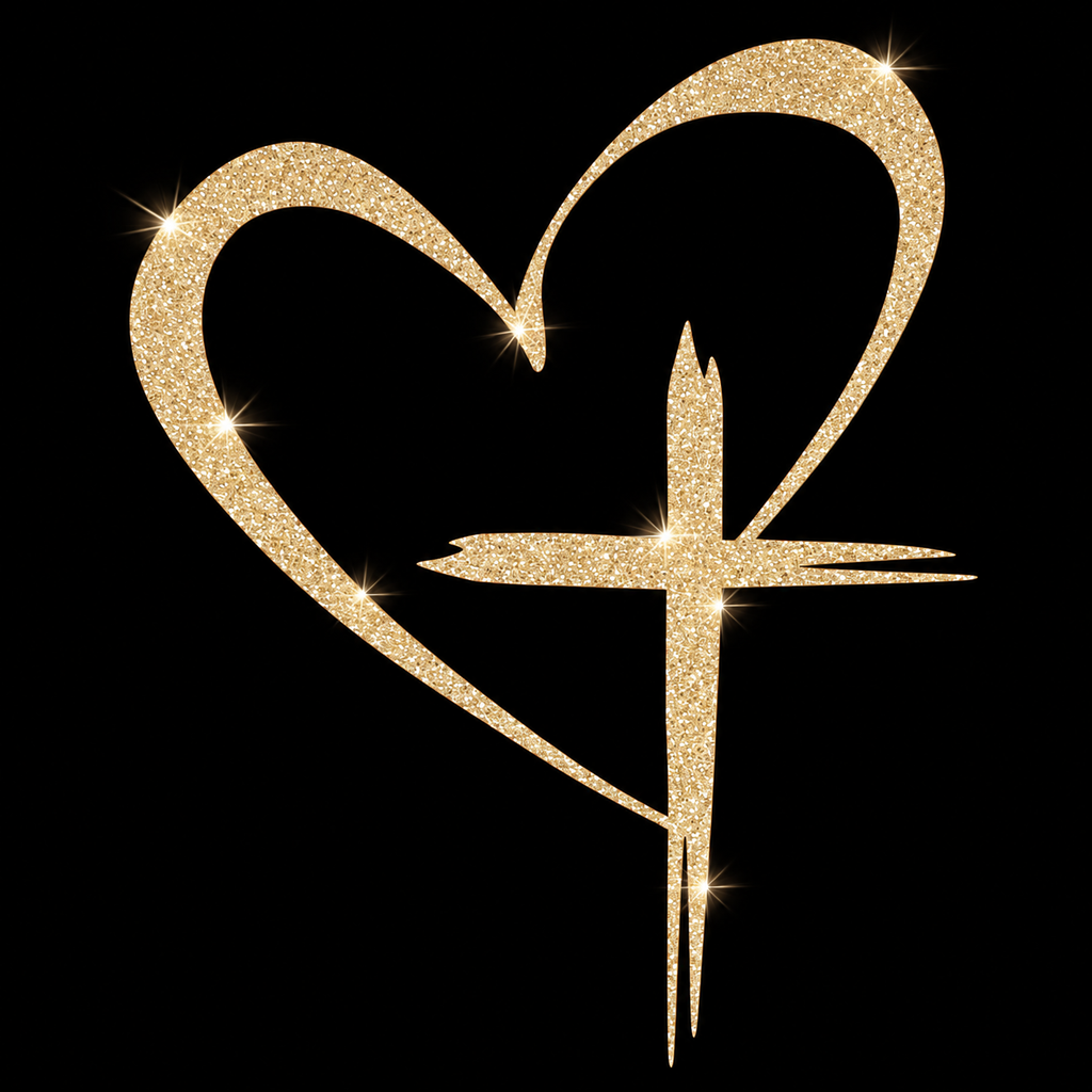 Pegatina Maná corazón con cruz beige dorado brillante