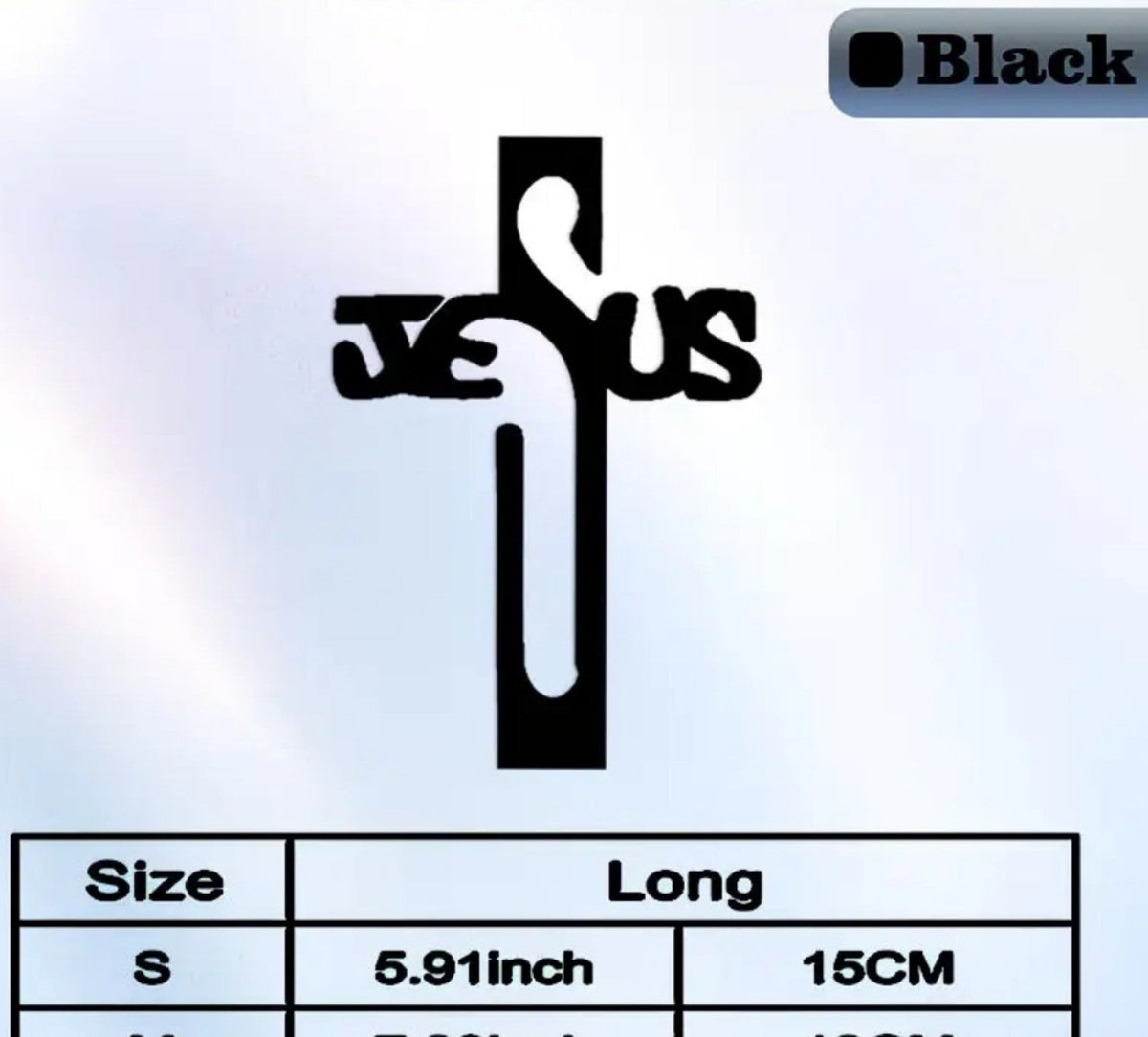 Pegatina Jesús en cruz negra, largo 15 cm