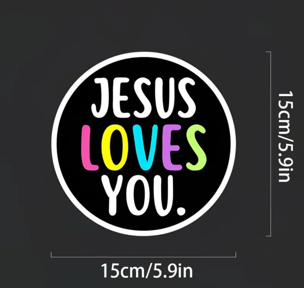 Pegatina circular Jesus Loves You de 15 cm de diámetro
