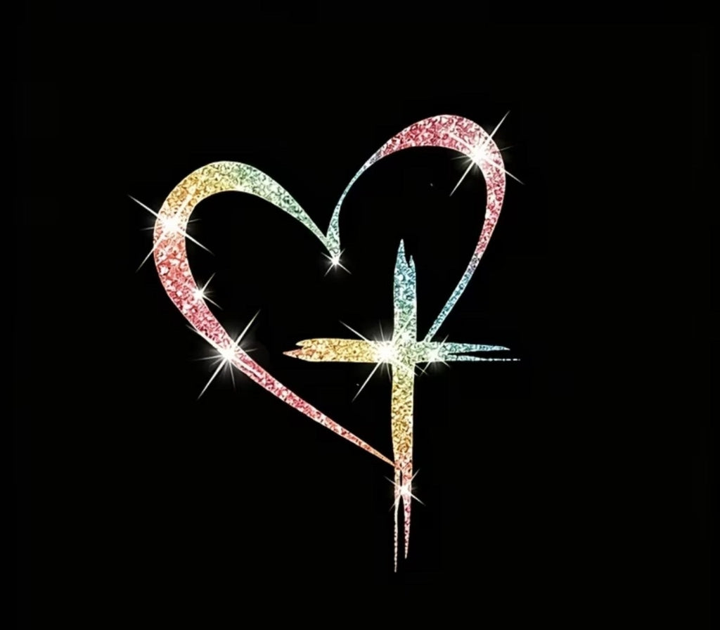 Pegatina Maná corazón con cruz multicolor brillante