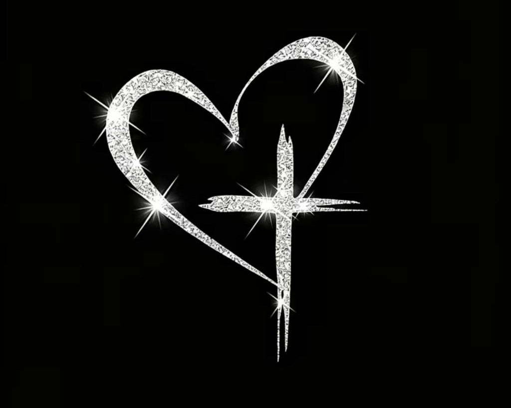 Pegatina Maná corazón con cruz plateado brillante