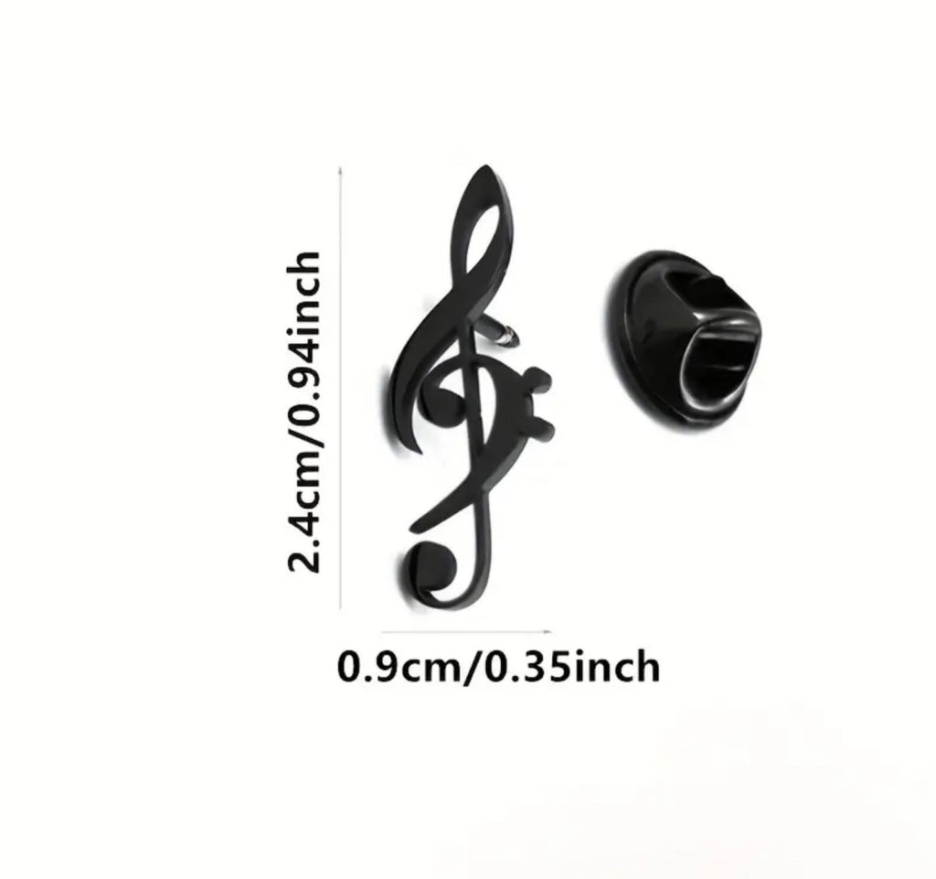 Pin clave de sol color negro con medidas aproximadas de 2,4 por 0,9 cm