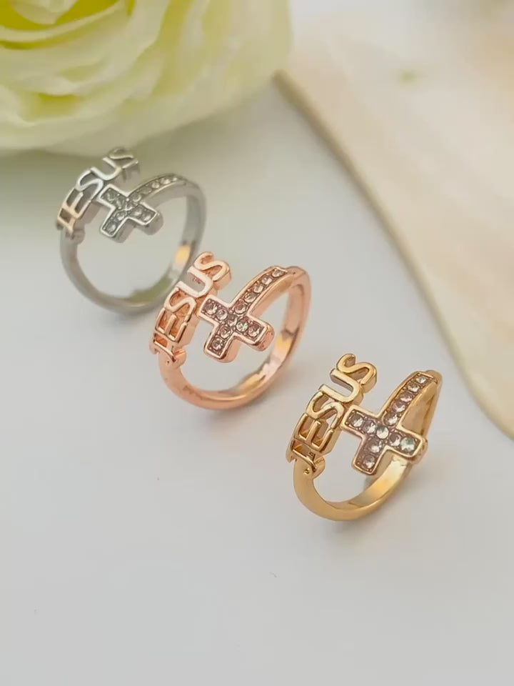 Anillo Sión | Jesús y Cruz en Acero, Ajustable