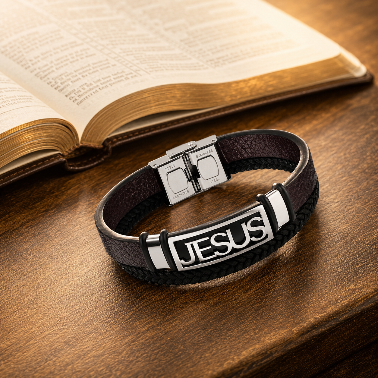 Pulsera Cleofas junto a una Biblia