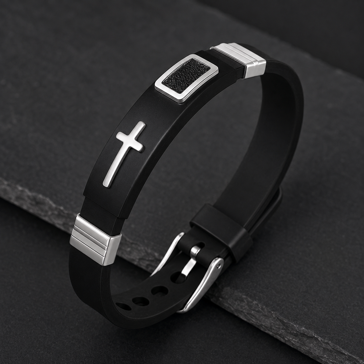 Pulsera Silicona Negra Eliseó en fotografía de catálogo premium