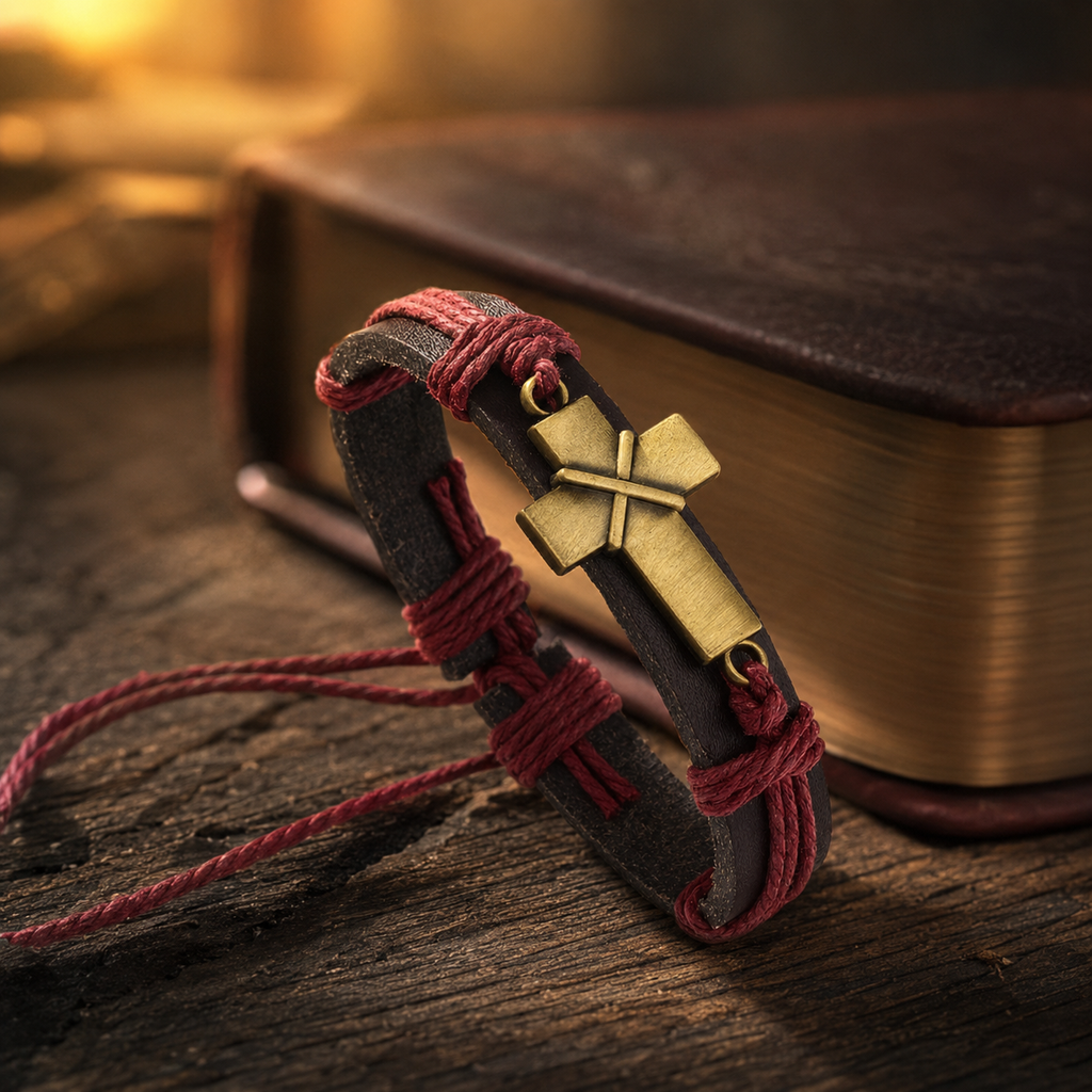 Pulsera Urbana Nehêmías sobre madera junto a una Biblia