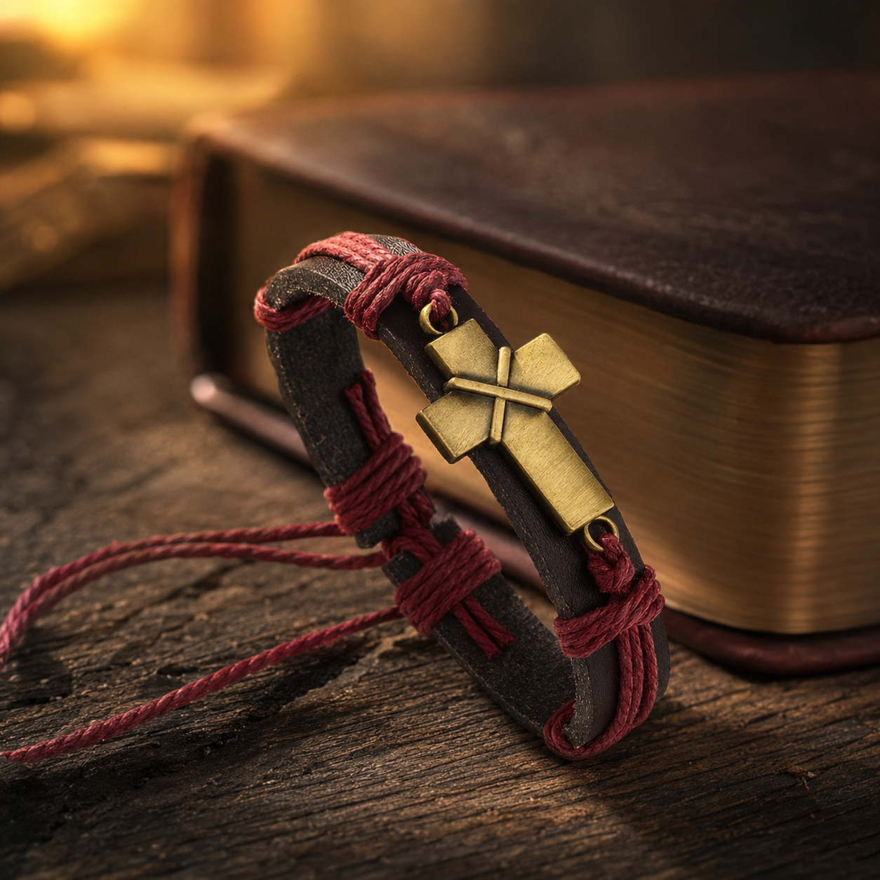 Pulsera Urbana Nehêmías sobre madera junto a una Biblia