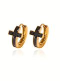 Aros Argollas Cruz "Fe Sólida" — Acero Dorado