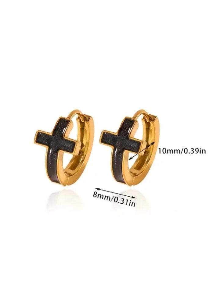 Aros Argollas Cruz "Fe Sólida" — Acero Dorado