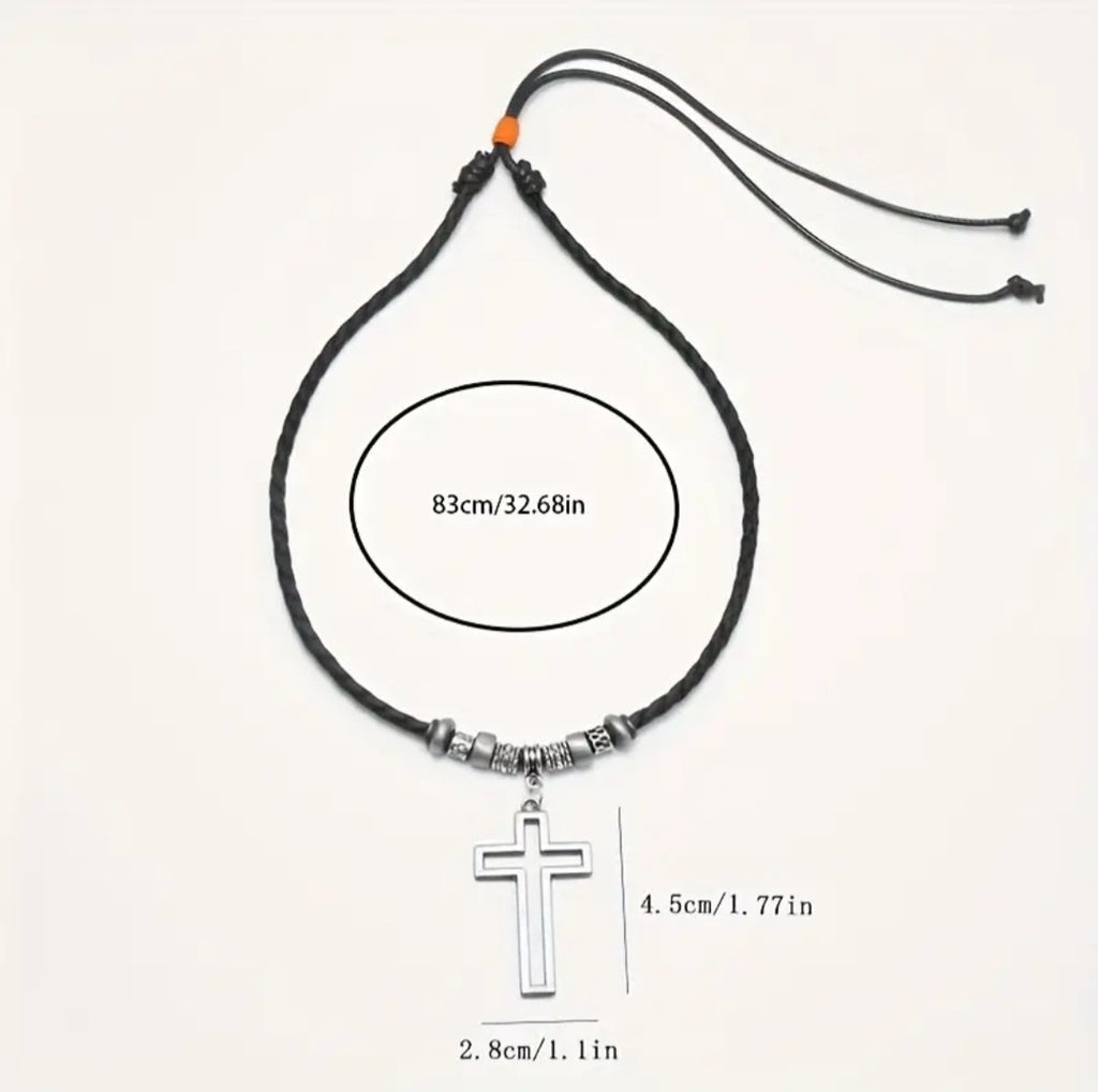 Collar Eleazar | Cuero Negro y Cruz de Acero — Firmeza que se Lleva Puesta ✝️