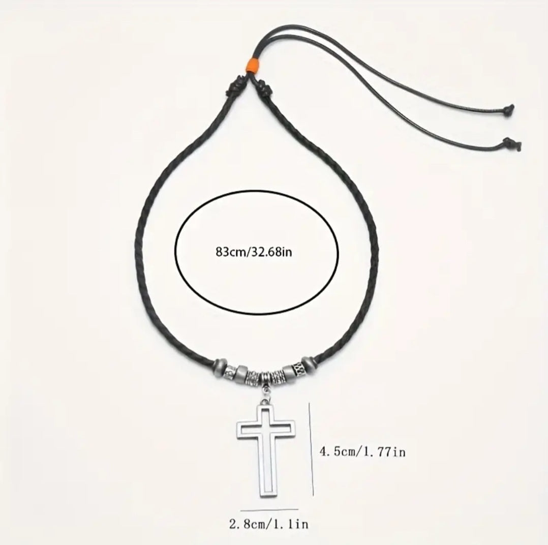 Collar Eleazar | Cuero Negro y Cruz de Acero — Firmeza que se Lleva Puesta ✝️