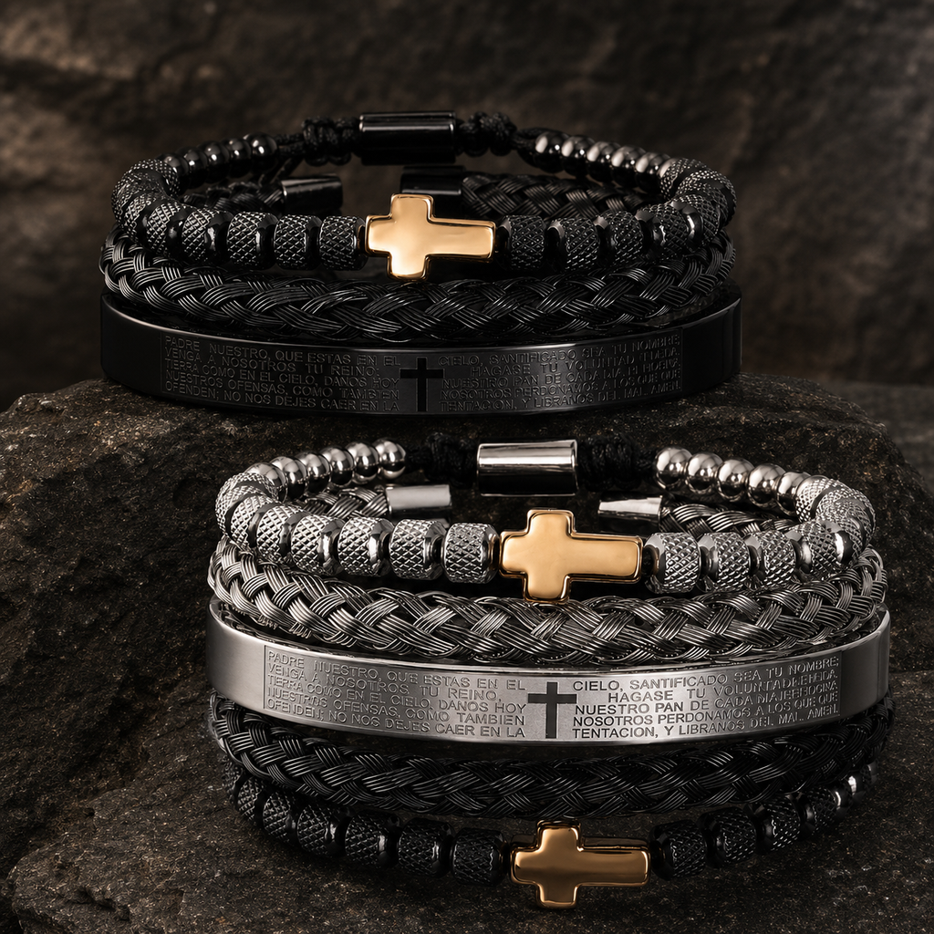 Set Pulseras Padre Nuestro Colección Getsemaní en fotografía de catálogo premium