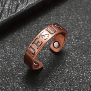 Anillo Magnético de Cobre “JESUS” – Pulsera Ajustable