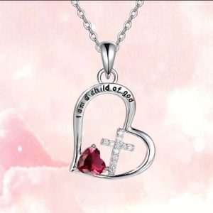 Collar Corazón “Child of God” con Cruz – Acero Inoxidable Premium