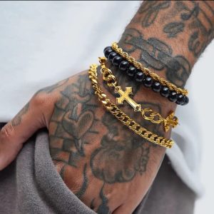 Set de Pulseras Cruz en Dorado