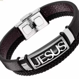 Pulsera “JESUS” en Cuero Trenzado