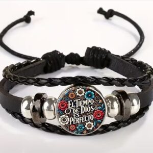 Pulsera Cuero Ajustable “El Tiempo de Dios”