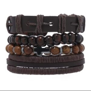 Set Pulseras Cuero & Piedra “Fuerza y Fe”