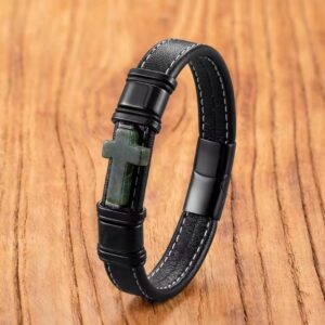 Pulsera Cuero Premium “Cruz Elemental” 21 cm