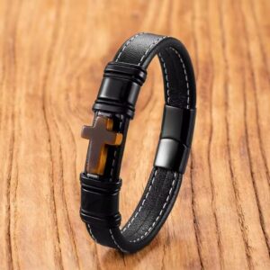 Pulsera Cuero Premium “Cruz Elemental” 21cm