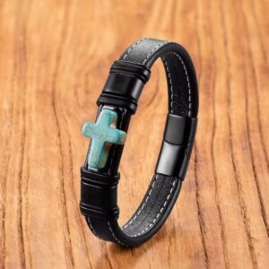 Pulsera Cuero Premium “Cruz Elemental”21cm